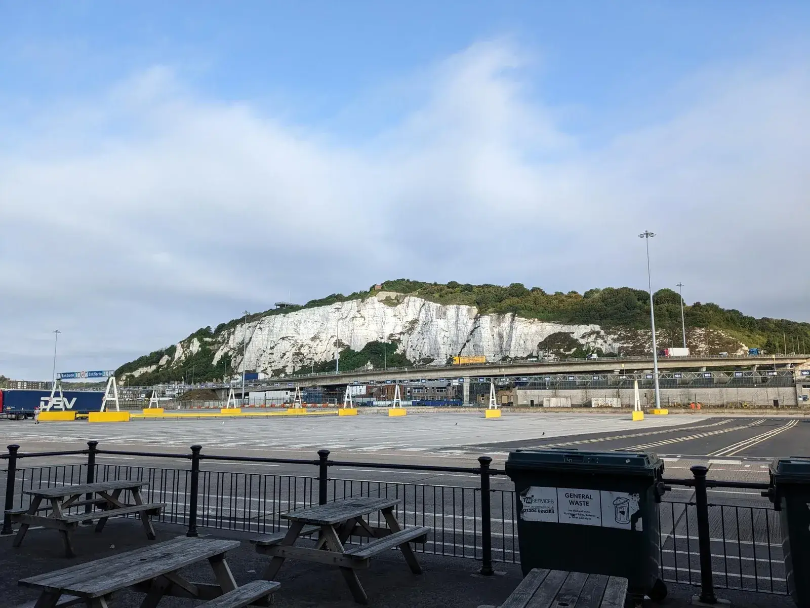 White cliffs above a ferry terminal
