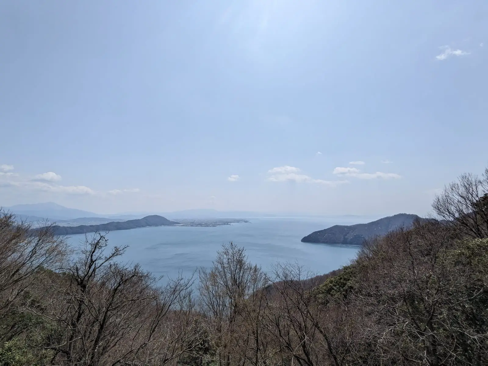 A panoramic view over Lake Biwa and its small islands from the hillside viewpoint
