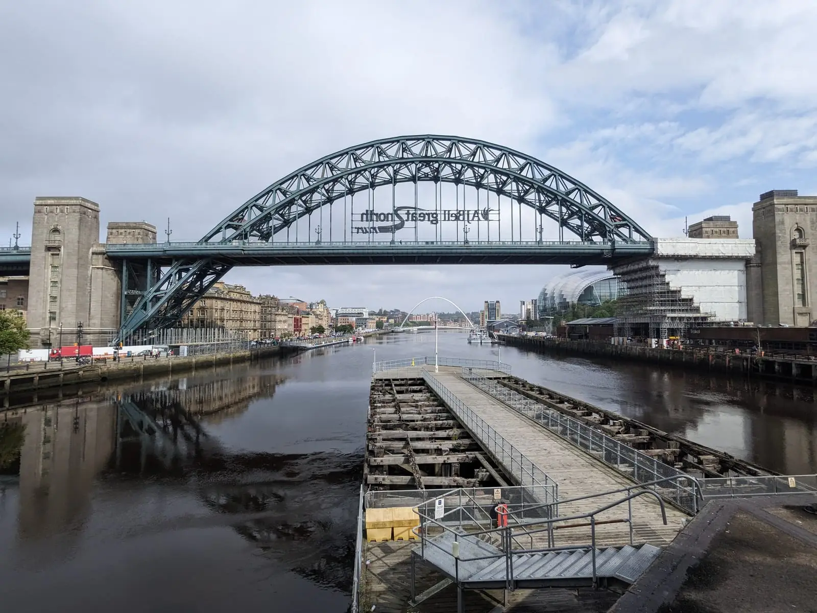 The Tyne Bridge crossing the river through central Newcastle
